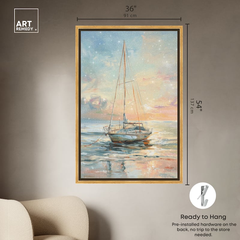Art Remedy Boat On The Shore Framed Sailing 1 Piece Canvas Wall Art