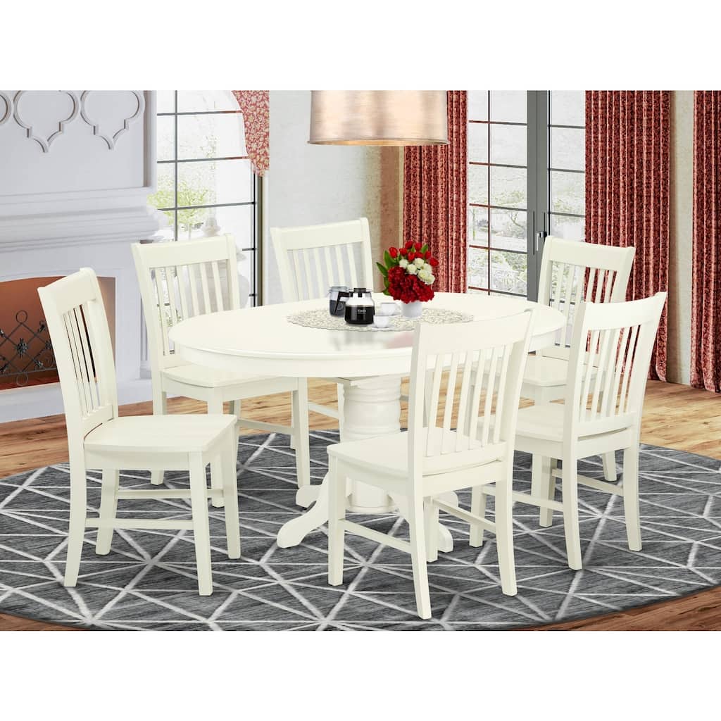 HomeStock 7-Pc Linen White Finish Solid Wood Top Dining Table with 6 Chairs