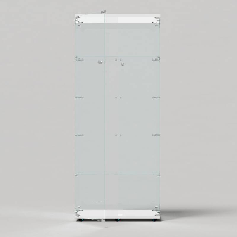 Tempered glass display cabinet, file cabinet, with Bluetooth LED light strip, lock on the door,equipped with cast, easy to move
