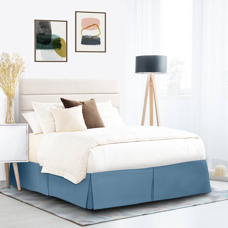 Clara Clark Pleated Bed Skirt-14 inch Tailored Drop - Soft Double Brushed Premium Microfiber Ruffle Bed Skirt - Includes 8 Pins - Blue Heaven - King