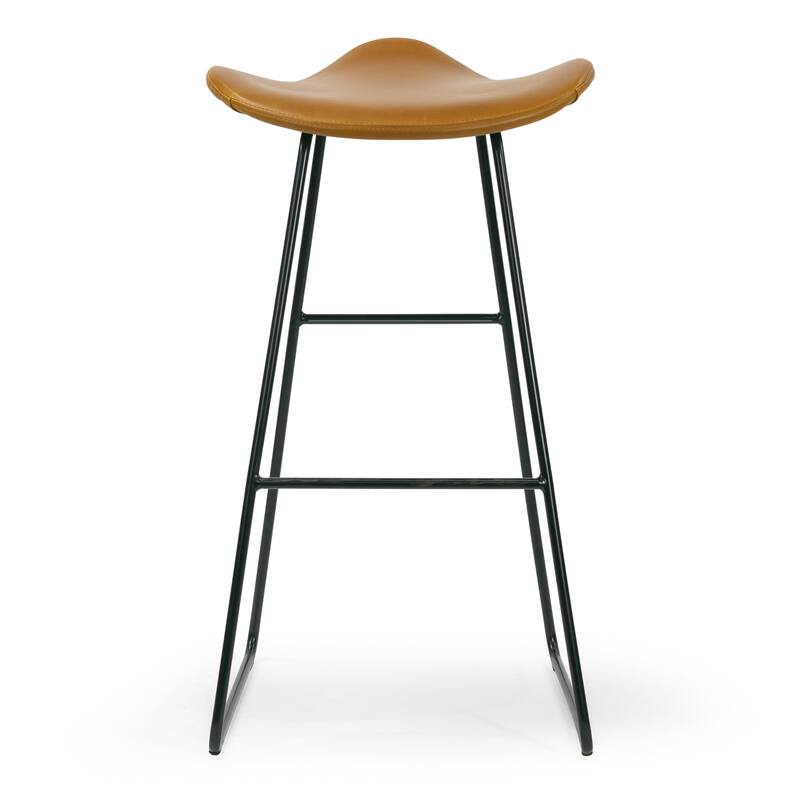 Set of 2 Aoi Brown Faux Leather Backless Barstool with Black Metal Legs