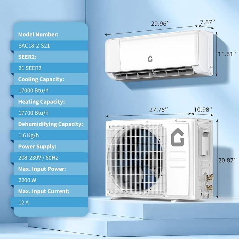 18000 Btus Mini Split Air Conditioner with Heat Pump, Cools Up to 1250 Sq. Ft. - N/A