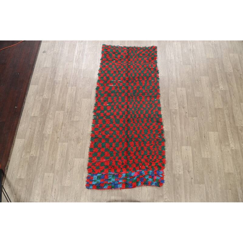 Tribal Moroccan Oriental Wool Runner Rug Hand-knotted Carpet - 3'7" x 8'1"