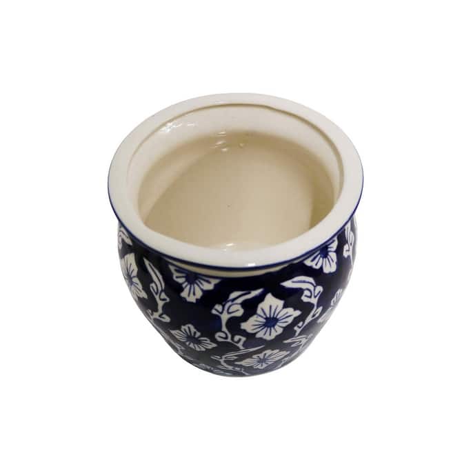 Home&Manor Ceramic Medium Planter Blue/White