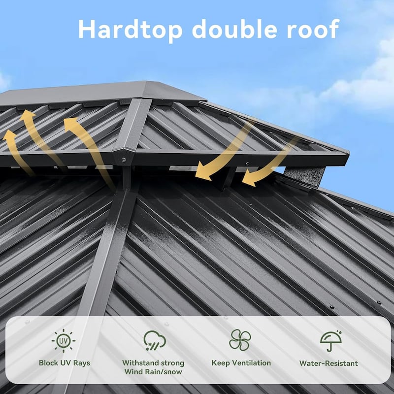 10'x12' Hardtop Gazebo, Aluminum Frame Canopy with Double Galvanized Steel Roof