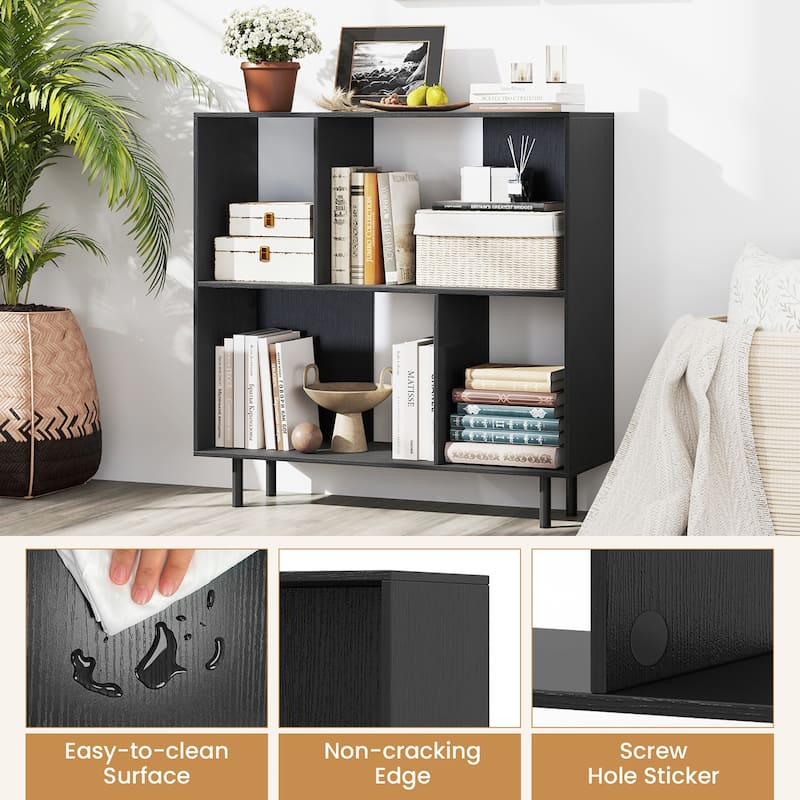 Gymax 2PCS 4 Cubby Open Bookcase 3-Tier Freestanding Bookshelf w/