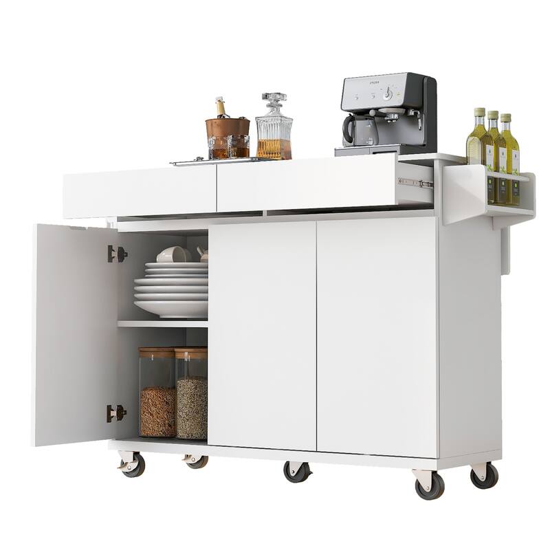 Rolling Kitchen Island Cart on Wheels with Adjustable Shelves, 2 Drawers, and Spice Rack