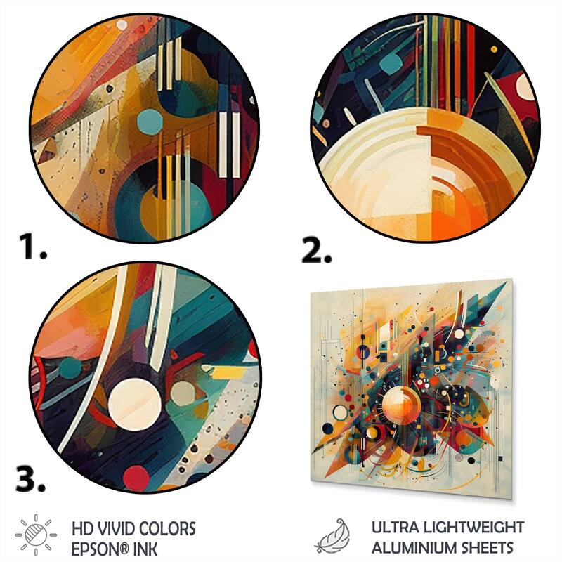 Designart "Orange Retro Vibe Background I" Modern Geometric Metal Wall Art