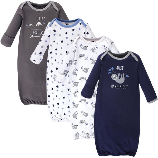 slide 1 of 1, Hudson Baby Infant Boy Cotton Long-Sleeve Gowns 4pk, Little Explorer Preemie-Newborn - Little Explorer