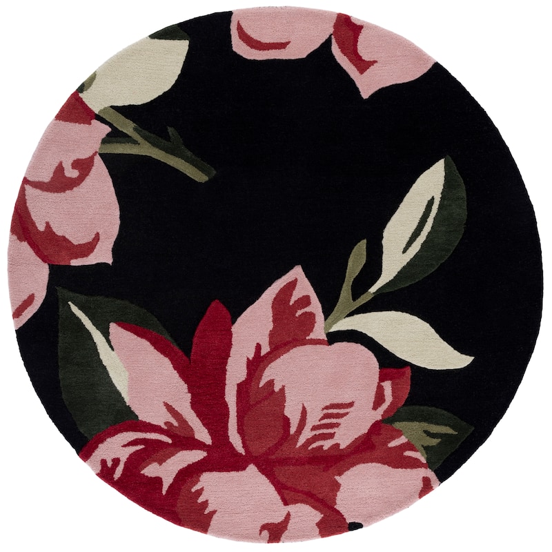 SAFAVIEH Handmade Jardin Milija Floral & Botanical Rug - 6' Round - Black/Pink