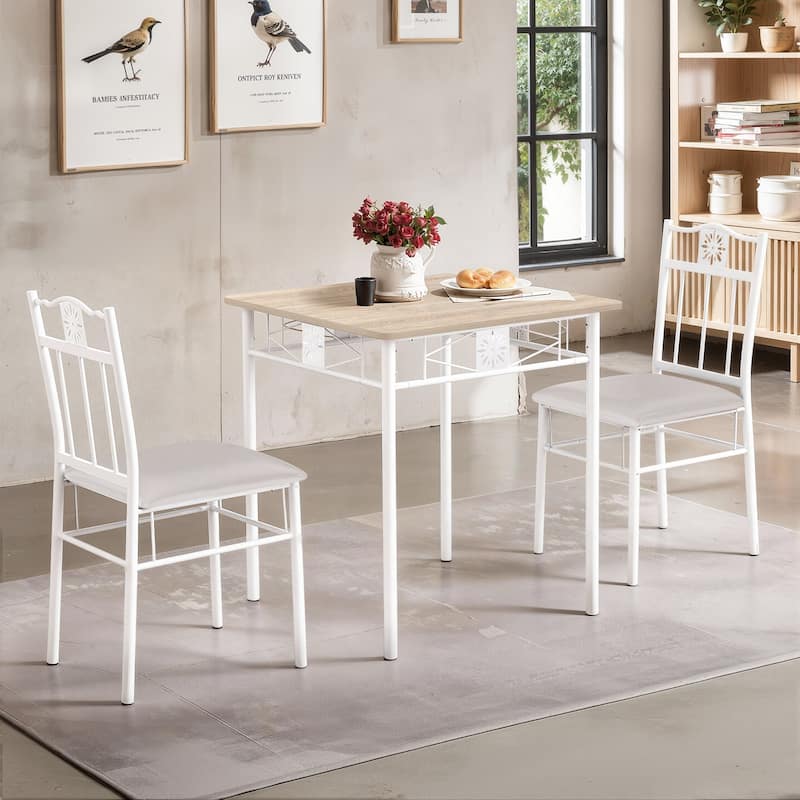 VECELO 3/5-piece Modern Dining Table and Chairs Set with PU Leather Seats Space Saving Dining Set - 3-Piece Sets - White