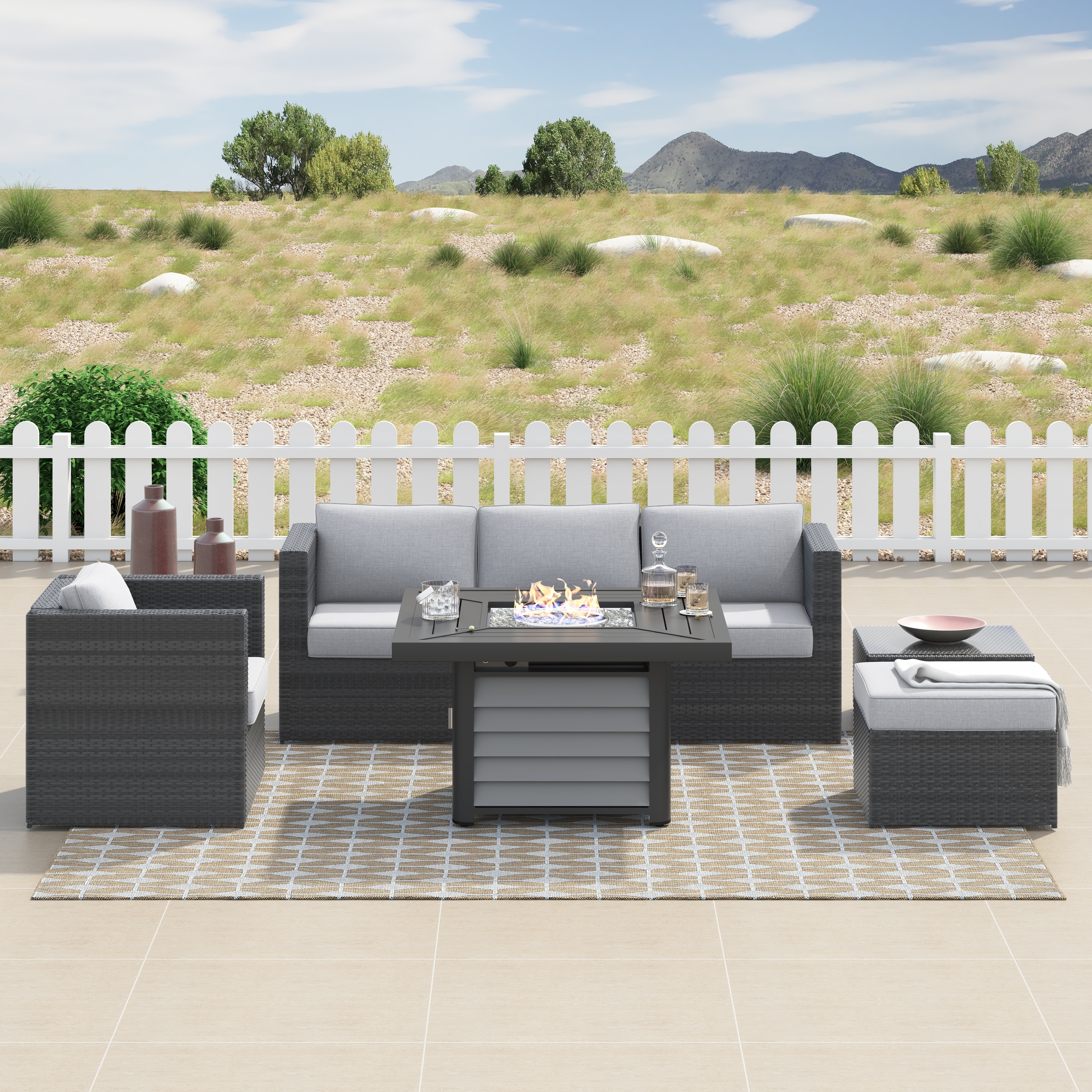Corvus Kipling 7 piece Resin Wicker Patio Sectional Conversation