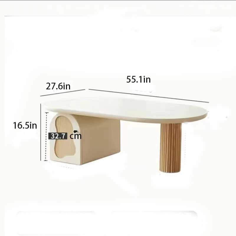Contemporary White Oval Coffee Table with Wooden Accents
