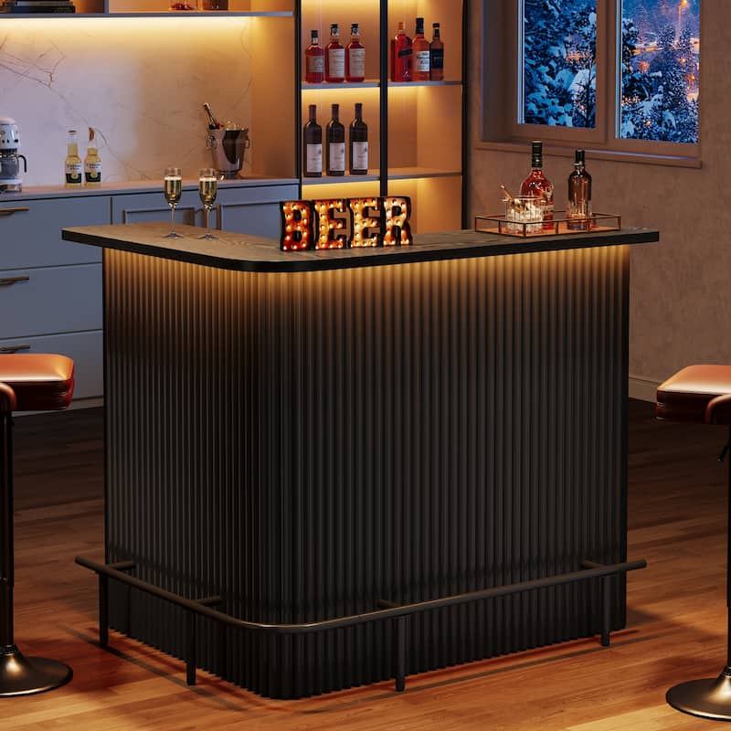 Bar Table, Home Bar Unit with Footrest, Counter Height Pub Table with Storage Shelves for Basement, Living Room, Dining Room - Black