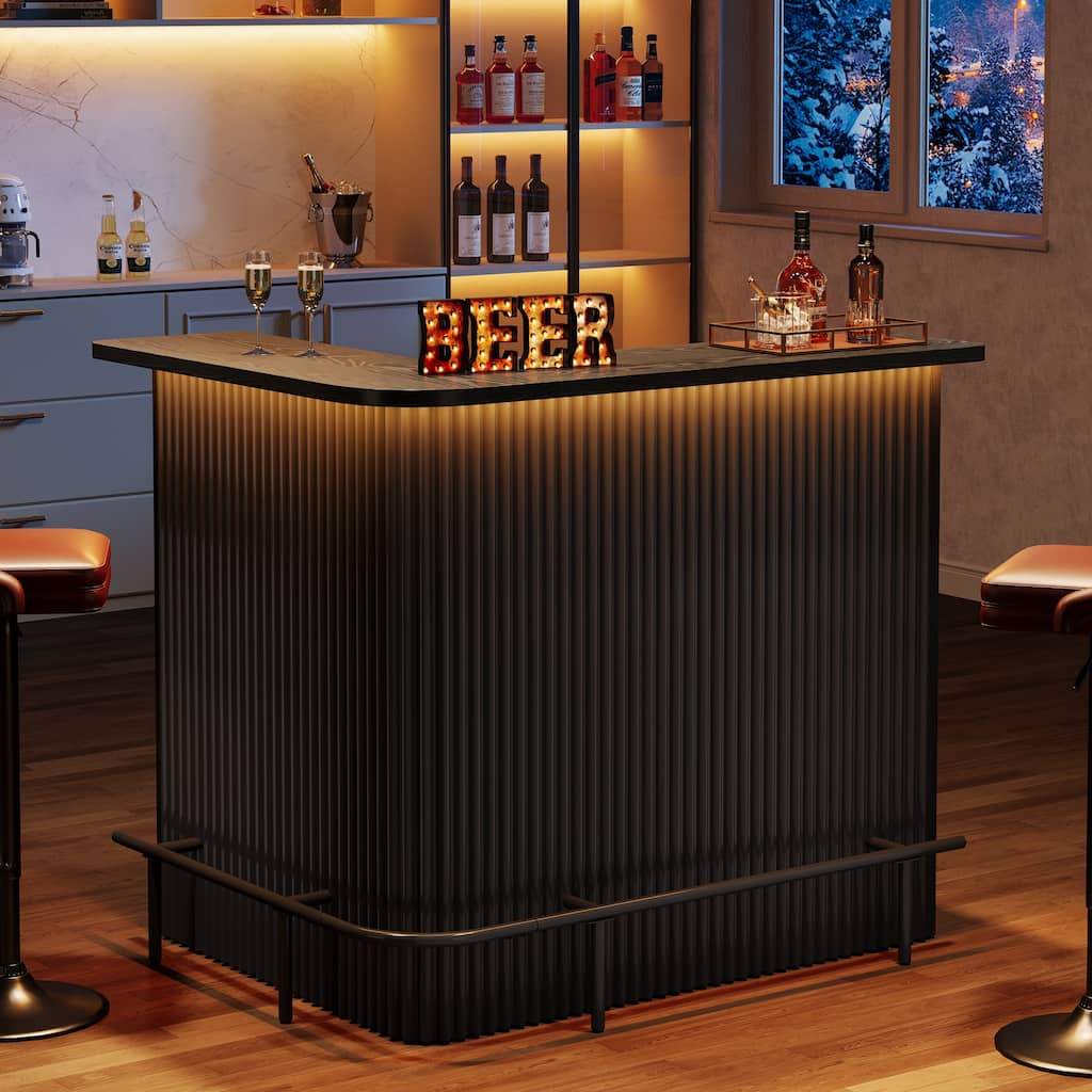 Bar Table, Home Bar Unit with Footrest, Counter Height Pub Table with Storage Shelves for Basement, Living Room, Dining Room