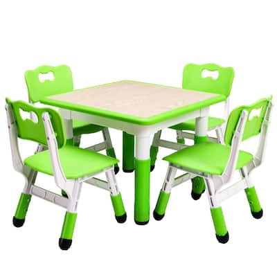 Kids Table and Chairs Set, Height Adjustable Desk with 4 Seats
