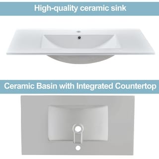 32"36" in. W x 18.3in. D Classic Rectangular Integrated Ceramic Bath Basin Sink Vanity Top