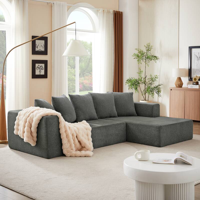 Grey 104.34" Modular L-Shaped 3-Seat Sofa Set in Luxurious Chenille