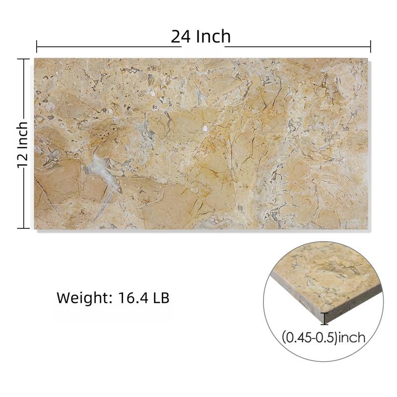 Roomfitters Natural Marble Tile, Honed Finish Stone for Floor and Wall, Genuine Marble, 4-Piece Box, Gold Yellow Beige