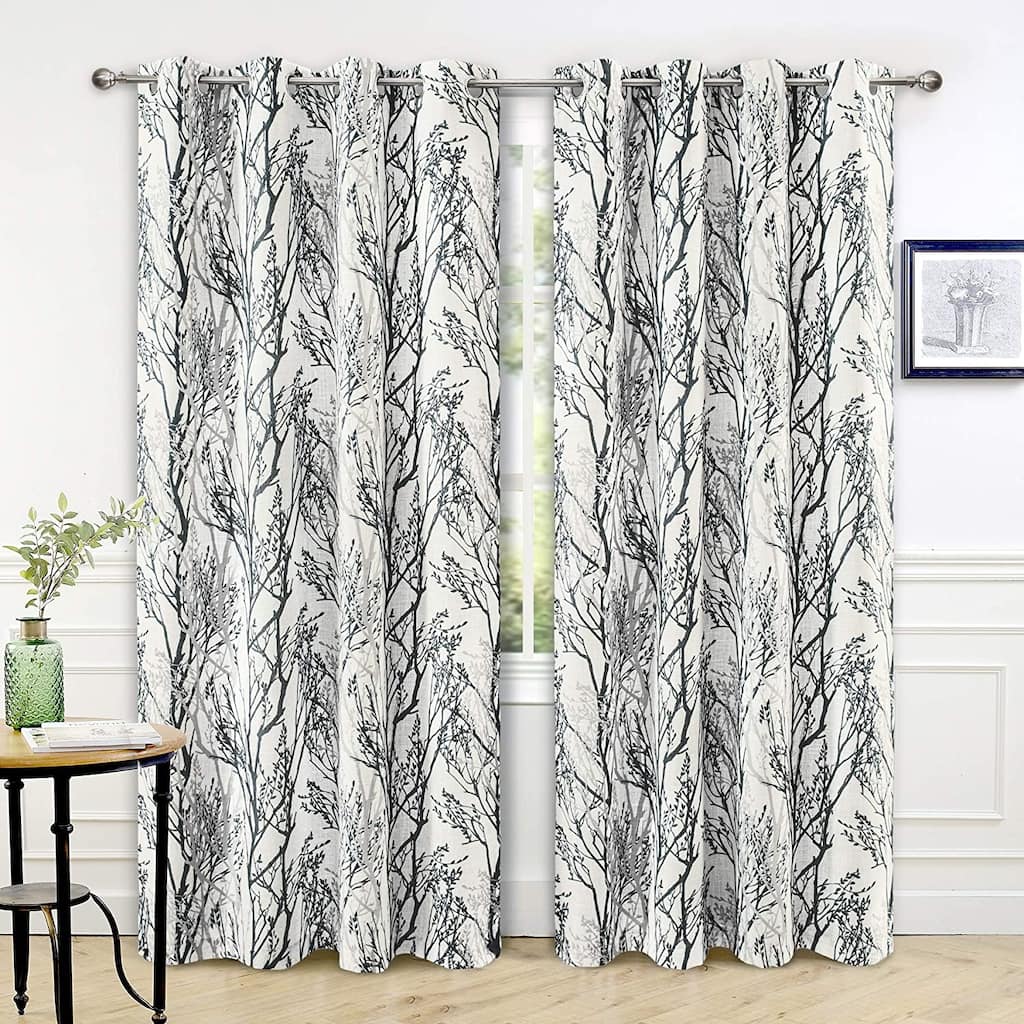 DriftAway Tree Branch Linen Blend Botanical Pattern Painting Blackout Grommet Lined Window Curtains