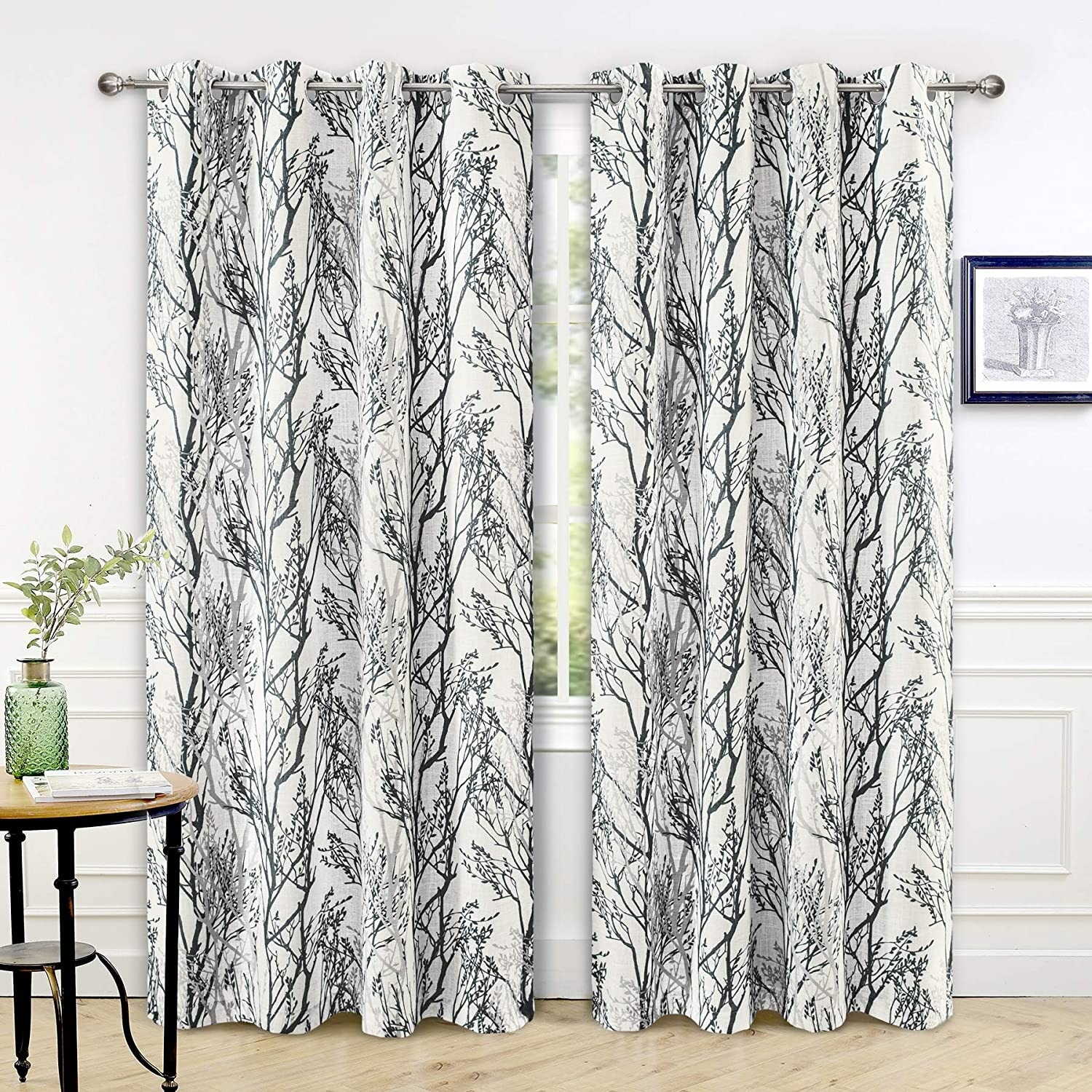 DriftAway Tree Branch Linen Blend Botanical Pattern Painting Blackout Grommet Lined Window Curtains