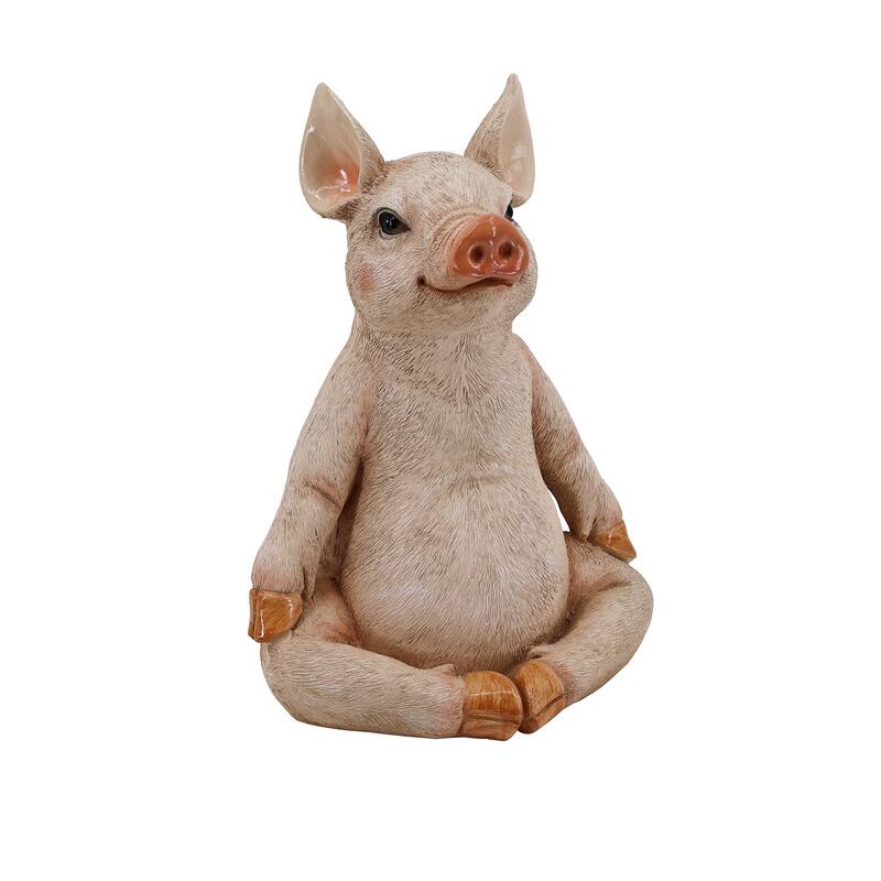 Pig In Meditation Outdoor Garden Statue - 13"
