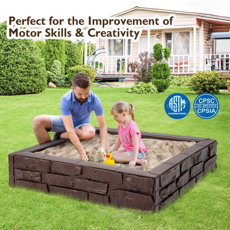 Outdoor Kids Sandbox with Cover and Bottom Liner for Backyard Play