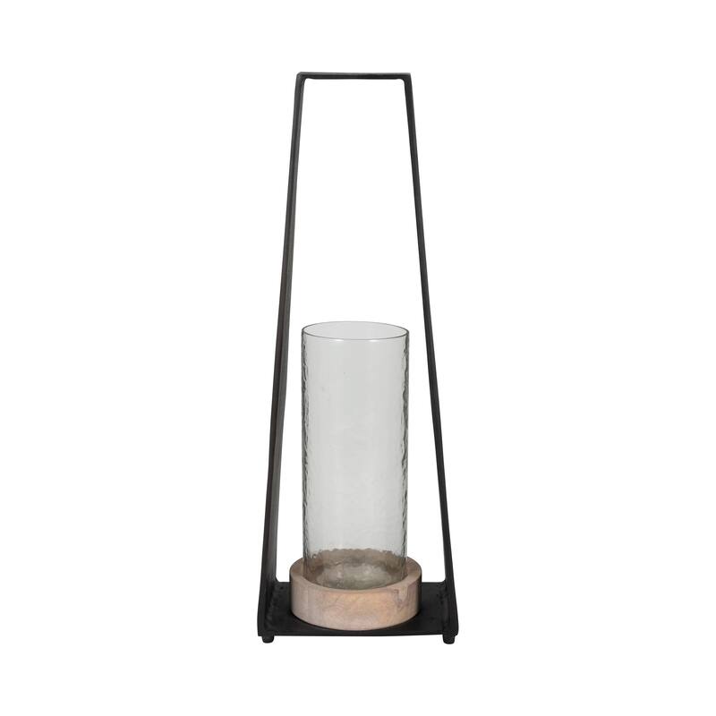 Candle Holder - Black Metal Glass Pillar Hurricane