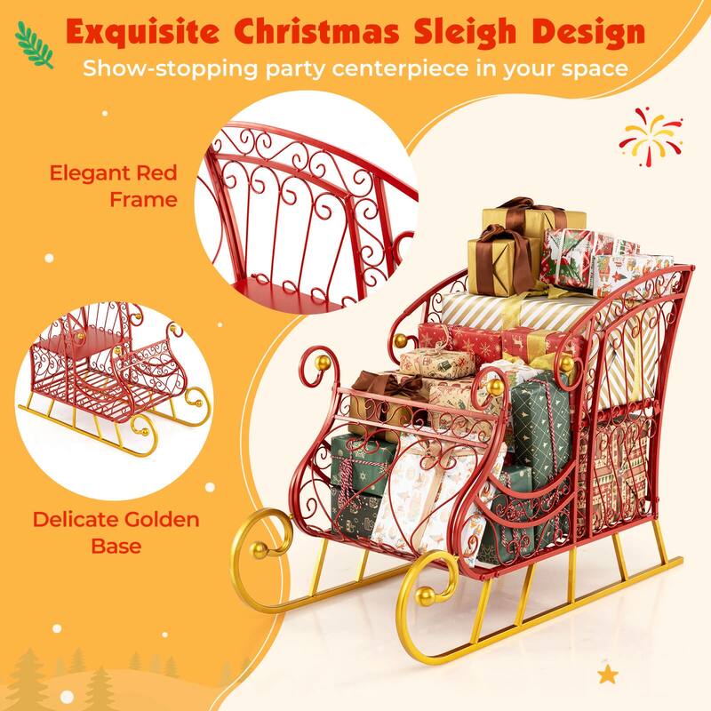 Costway Metal Christmas Santa Sleigh Basket Festive Decorative Sleigh - as pic shows - See Details