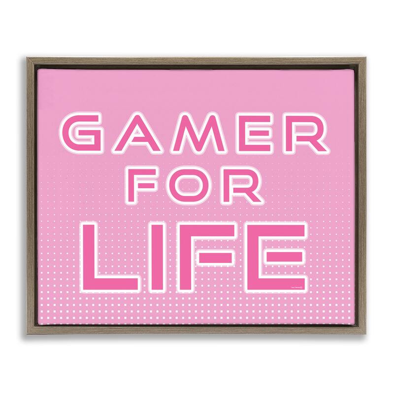 Stupell Pink Gamer For Life Framed Floater Canvas Wall Art Design By Yass Naffas Designs - 31 x 25 - Brown