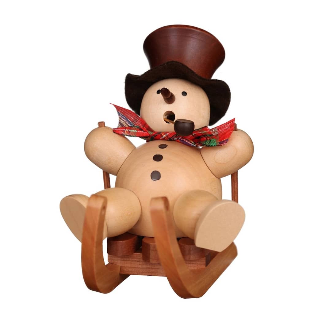5" Brown and Beige "Snowman In A Sled" Incense Burner