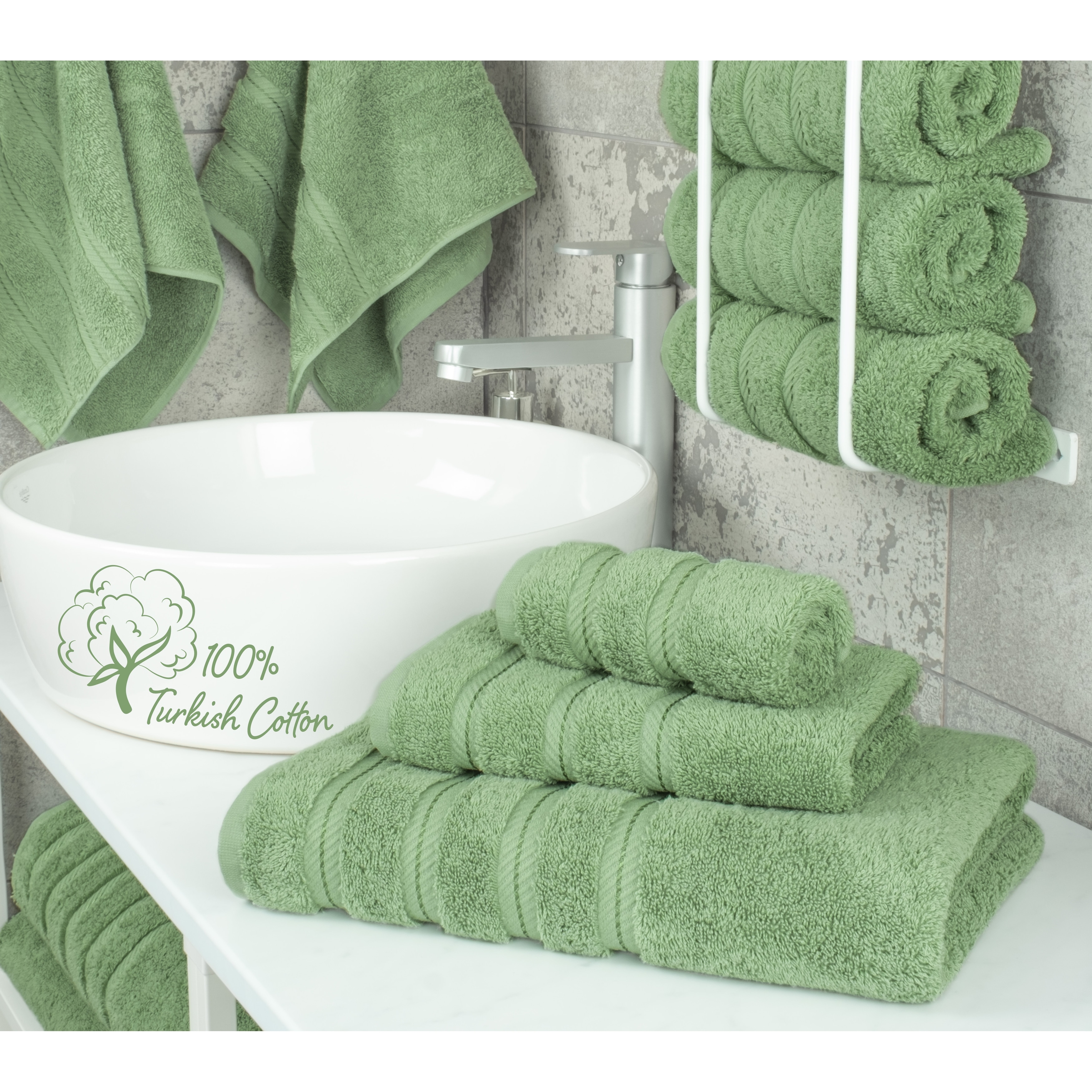 American Soft Linen Luxury Hotel & Spa Quality, Turkish Cotton, 27x54  Inches 4-Piece Bath Towel Set for Maximum Softness & Absorbency, Dry  Quickly - Sage Green 