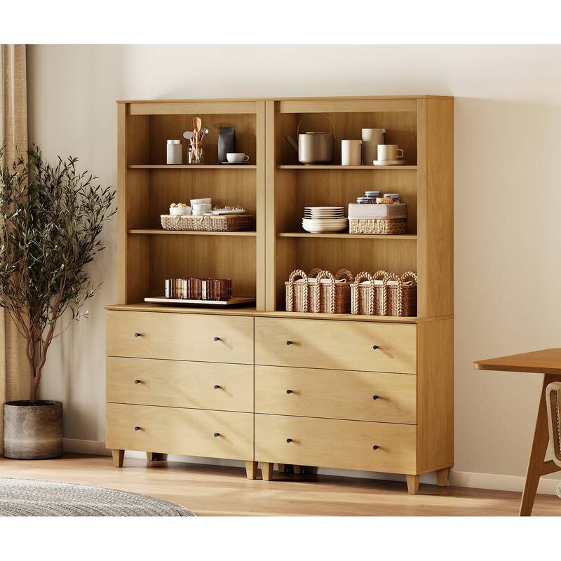 Modern 71" Tall Pantry Cabinet with Drawers & Adjustable Shelf for Kitchen