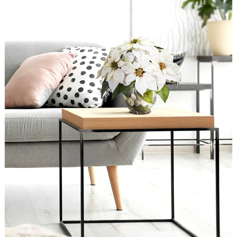 Silk Plant with Vase Rococo Romance Hexagon Decorative Faux Greenery Home Decor - White - 14