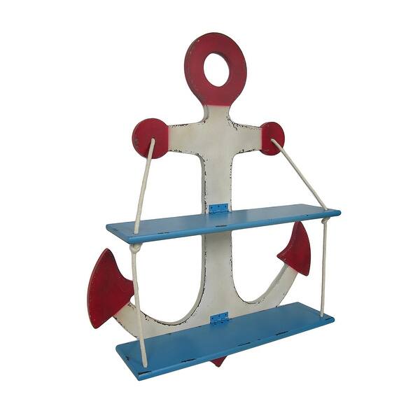 Shop Red White And Blue Nautical Anchor Wood Wall Shelf