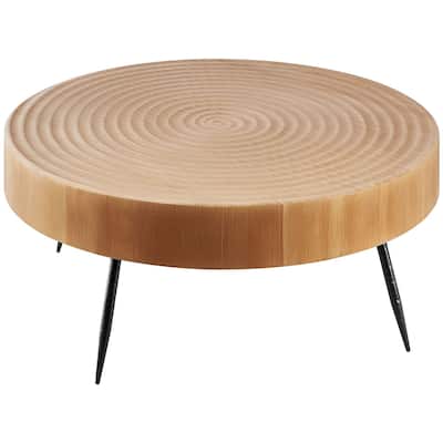2-Piece Round Coffee Table Set with Natural Wood Grain Finish and Metal Legs Included Side Table - 31.3” x 31.3” x 14.4”