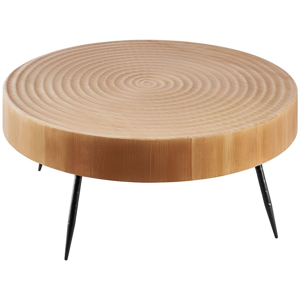 2-Piece Round Coffee Table Set with Natural Wood Grain Finish and Metal Legs Included Side Table - 31.3” x 31.3” x 14.4”