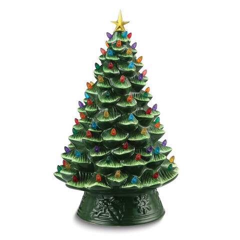 Curata Nostalgic Green Ceramic 18in Led Lighted Christmas Tree