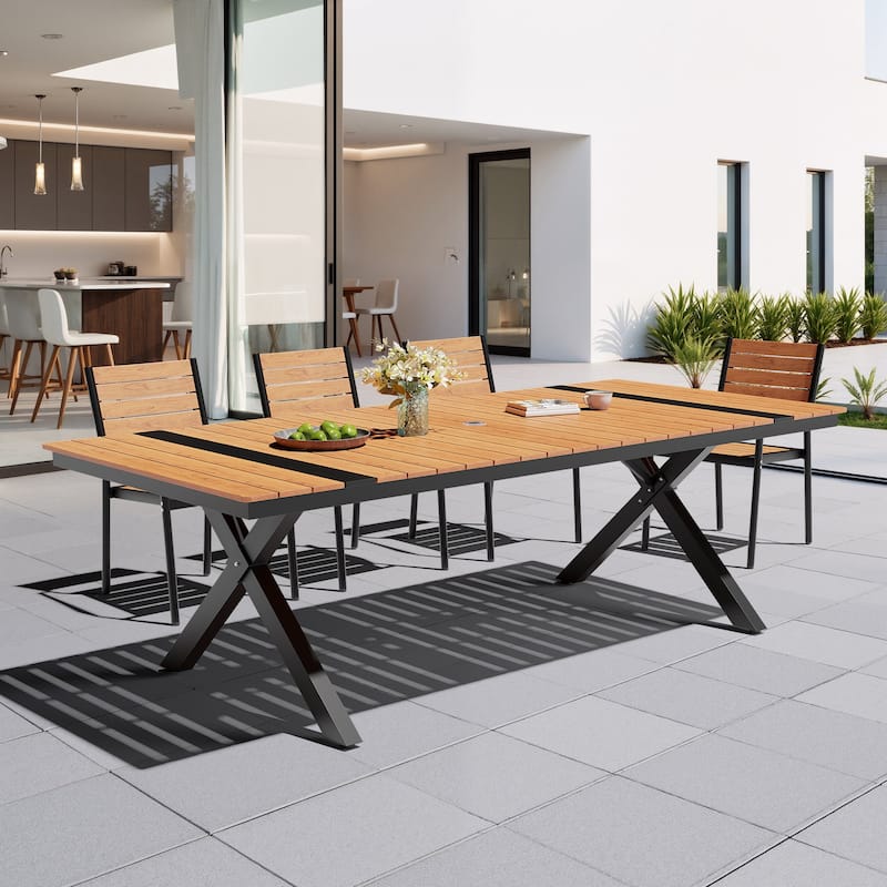 Outdoor Patio Aluminum Dining Rectangular Table with Umbrella Hole