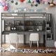 preview thumbnail 10 of 16, Modern Twin Size Loft Bed Frame with Storage Staircase and Double Desks and Shelves Grey