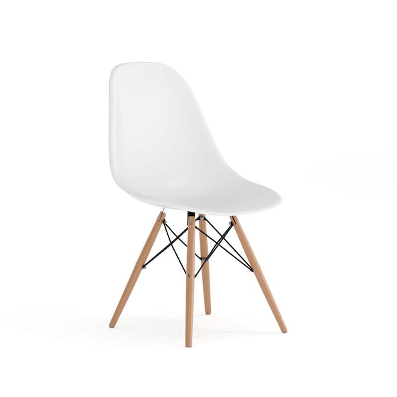 Plastic Chair with Wooden Legs - White