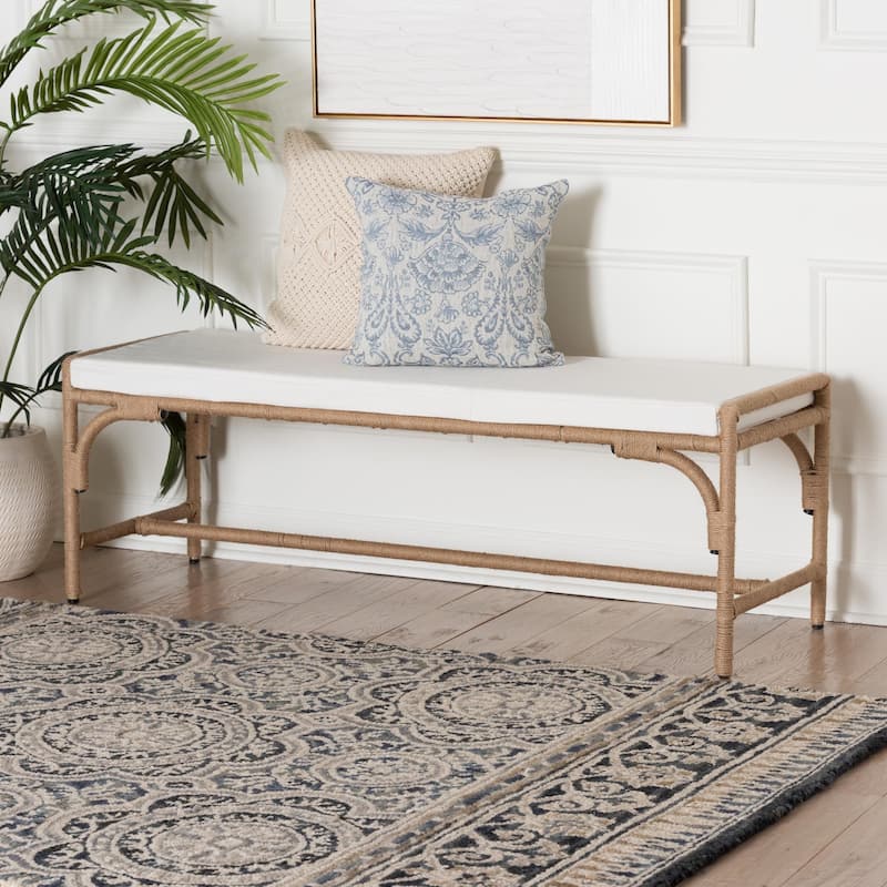 Nasim Modern Bohemian Natural Jute and Metal Accent Bench