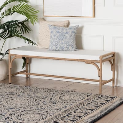Nasim Modern Bohemian Natural Jute and Metal Accent Bench