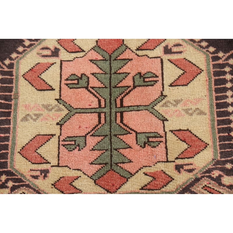 Pink Geometric Meshkin Persian Vintage Area Rug Handmade Wool Carpet - 4'11"x 9'10"