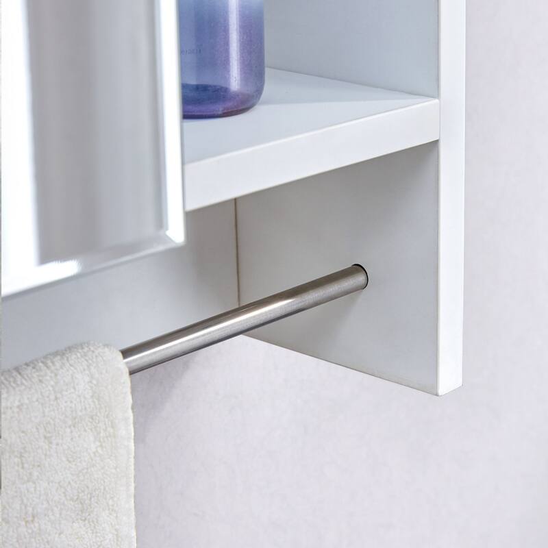 Wall-Mounted Bathroom Mirror Cabinet with Shelves, Towel Rack, and Storage Compartments，Over the Toilet Medicine Cabinet