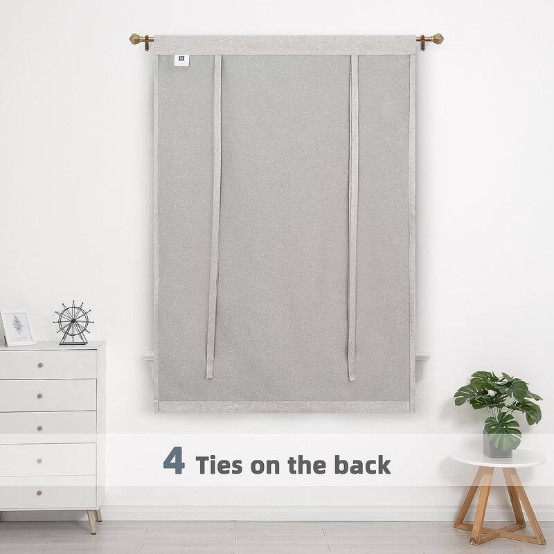 DriftAway Faux Linen Textured Solid Color Blackout Tie Up Curtain for Kitchen Adjustable Balloon Rod Pocket Window Curtains