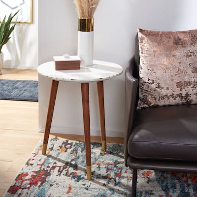 SAFAVIEH Mame Marble Accent Table - White - 20.5" x 20.5" x 23" - 21Wx21Dx23H