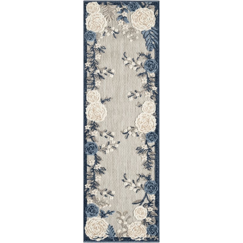 Nourison Aloha Indoor/Outdoor Floral Area Rug - 2' x 6' - Blue