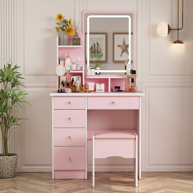 31.5" Wide Makeup Vanity With Stool and Touching Light Mirror - 31.5"W