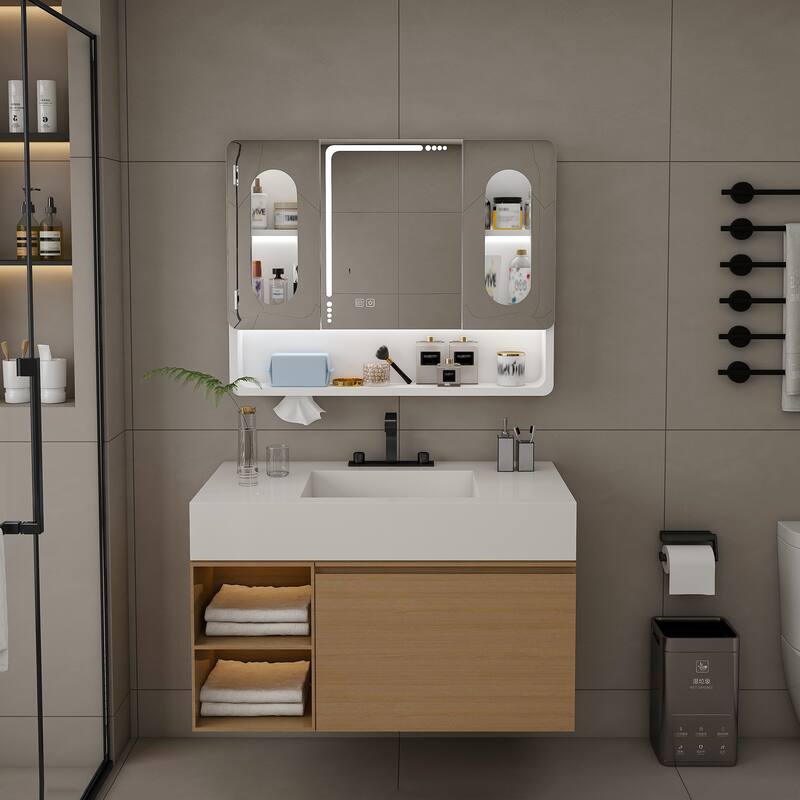 Wall Mounted Bathroom Mirror Cabinet with LED Lights, Anti-Fog & Explosion-Proof, Touch Control Medicine Cabinet - White